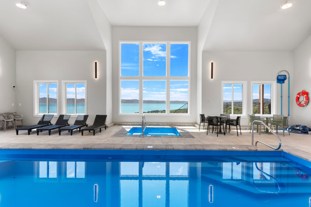 Image of indoor pool and hot tub overlooking Bear Lake