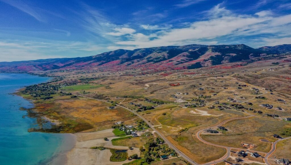 Aerial view of Bear Lake and the surrounding area.