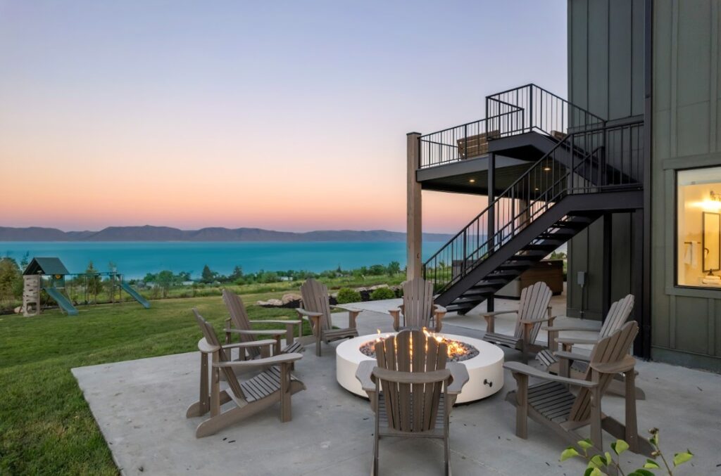 View of Emerald Estate's fire pit, overlooking Bear Lake.
