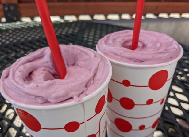 Two world famous Bear Lake raspberry shakes.